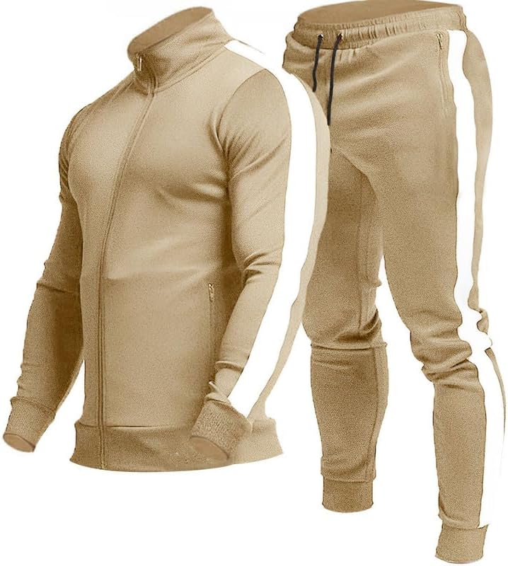 Comfortable Casual Men's Tracksuit - Logan-Khaki/White-S-Nora Luxe