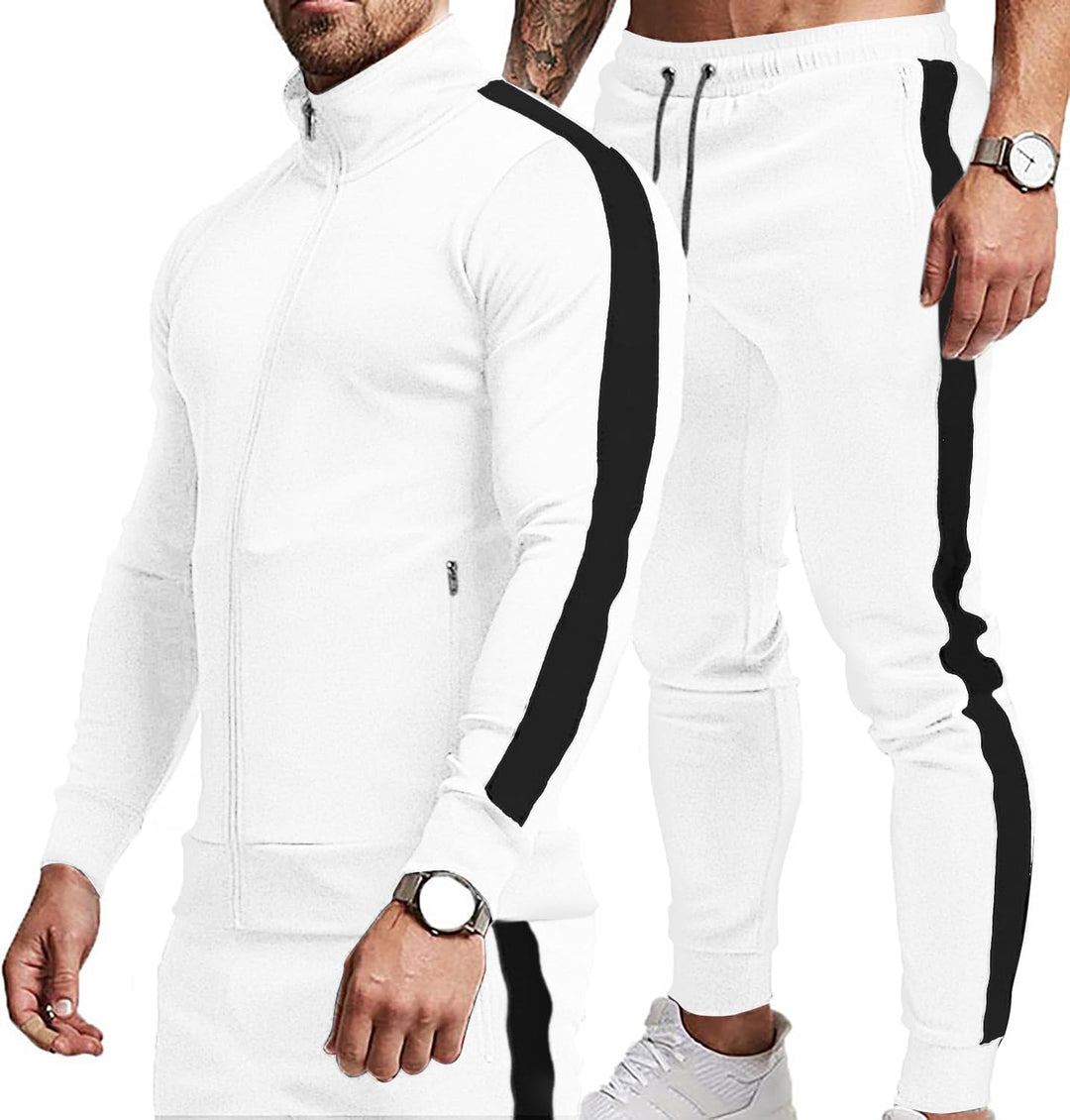 Comfortable Casual Men's Tracksuit - Logan-White/Black-S-Nora Luxe