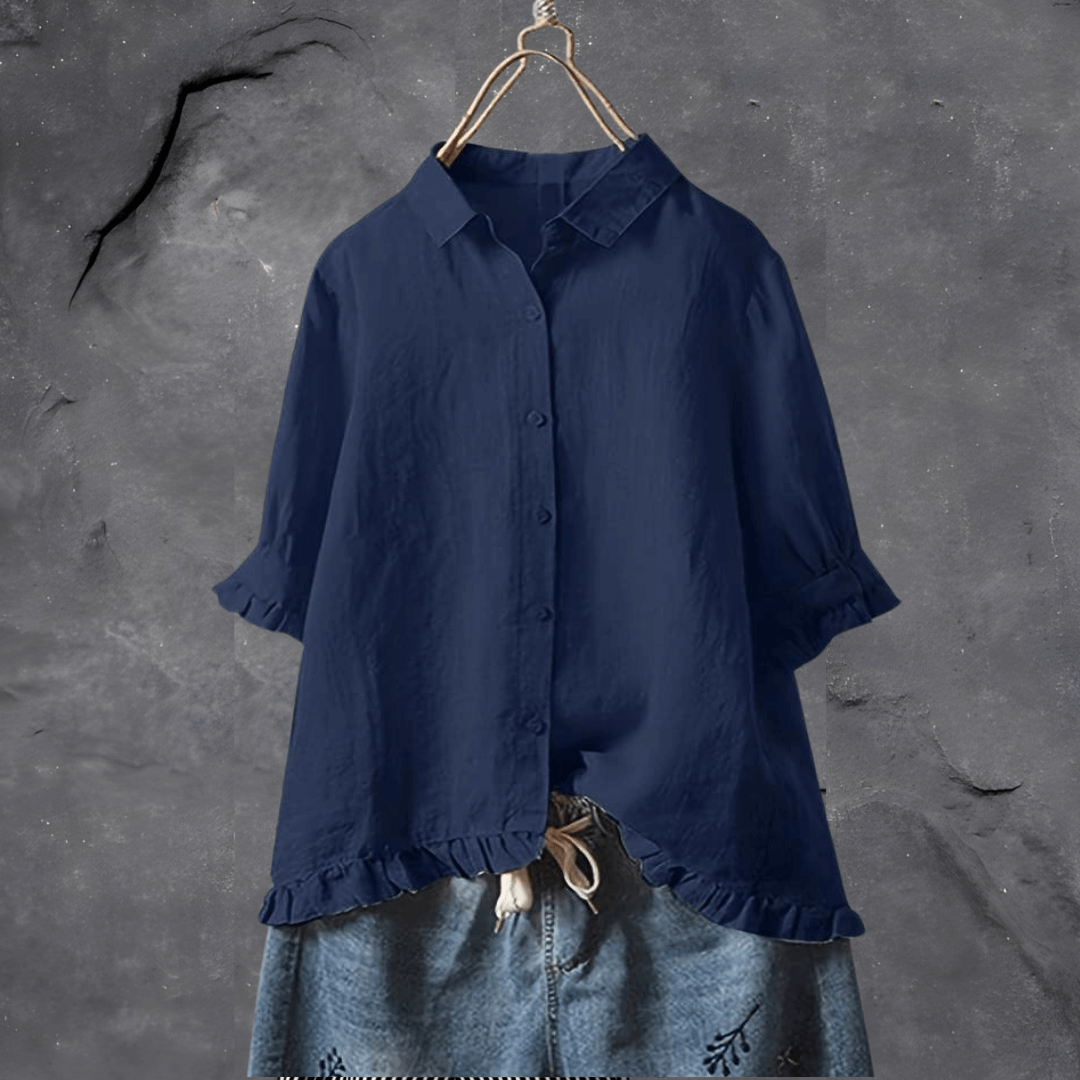 Comfortable Cotton Blouse for Women - Elena-Marine blue-M-Nora Luxe