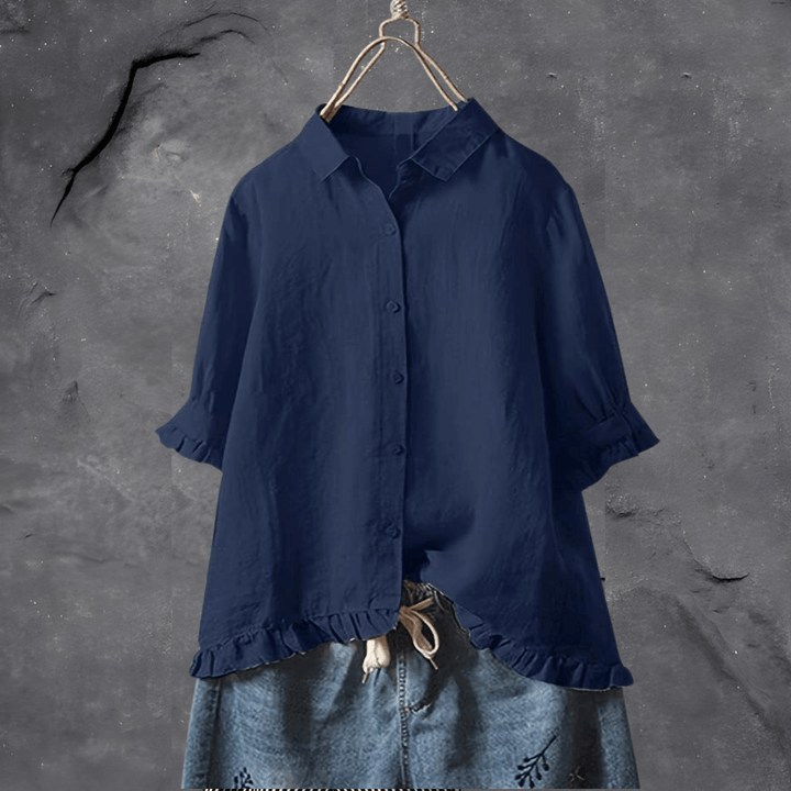 Comfortable Cotton Blouse for Women - Elena-Marine blue-M-Nora Luxe