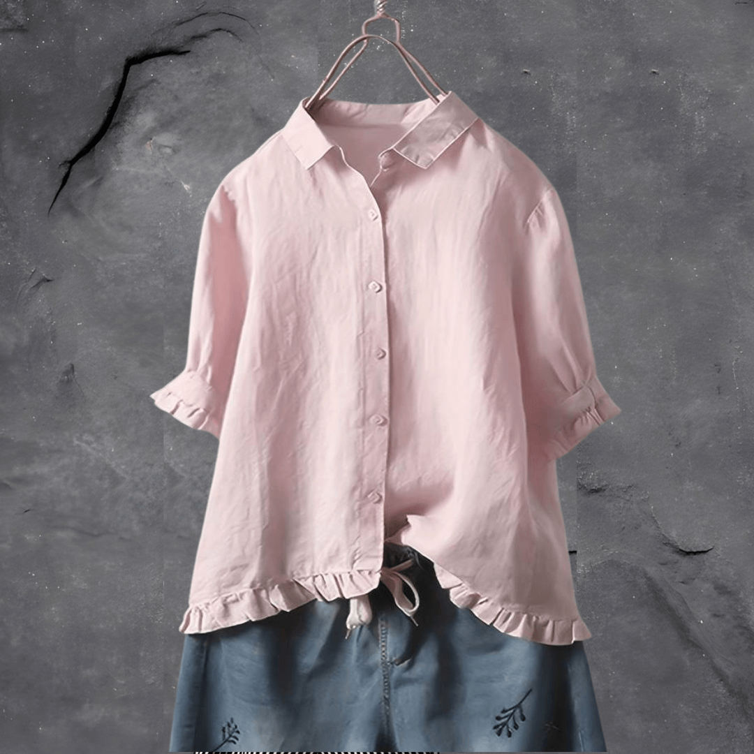 Comfortable Cotton Blouse for Women - Elena-Pink-M-Nora Luxe