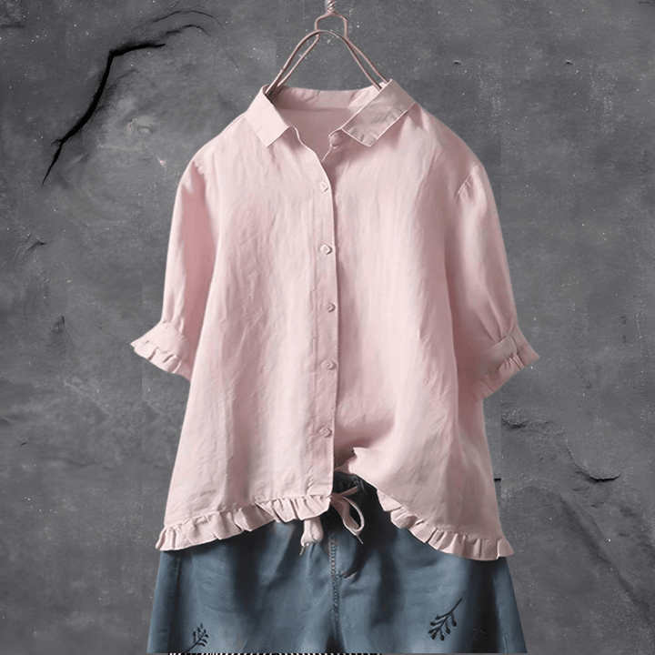 Comfortable Cotton Blouse for Women - Elena-Pink-M-Nora Luxe