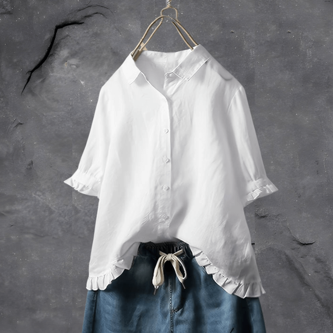 Comfortable Cotton Blouse for Women - Elena-White-M-Nora Luxe