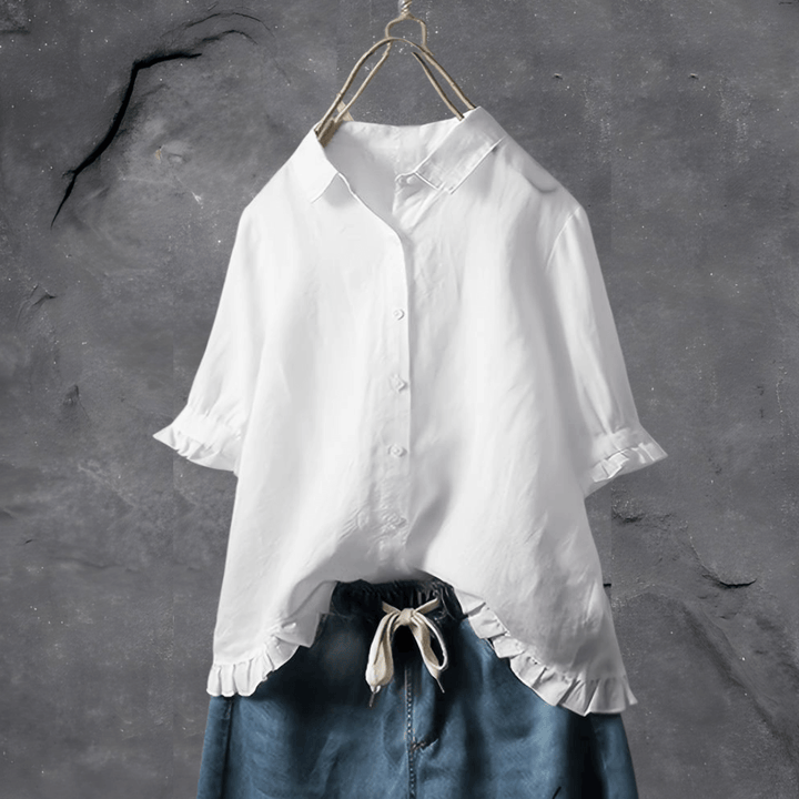 Comfortable Cotton Blouse for Women - Elena-White-M-Nora Luxe