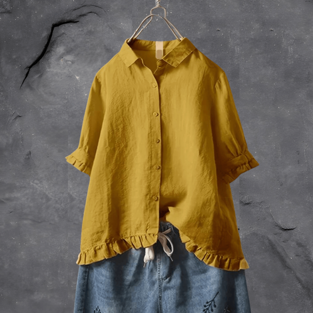 Comfortable Cotton Blouse for Women - Elena-Yellow-M-Nora Luxe