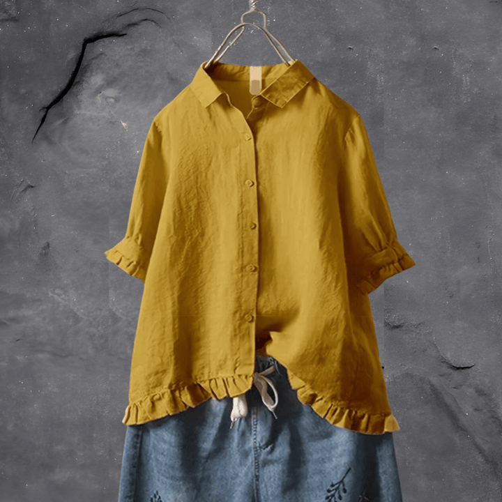 Comfortable Cotton Blouse for Women - Elena-Yellow-M-Nora Luxe