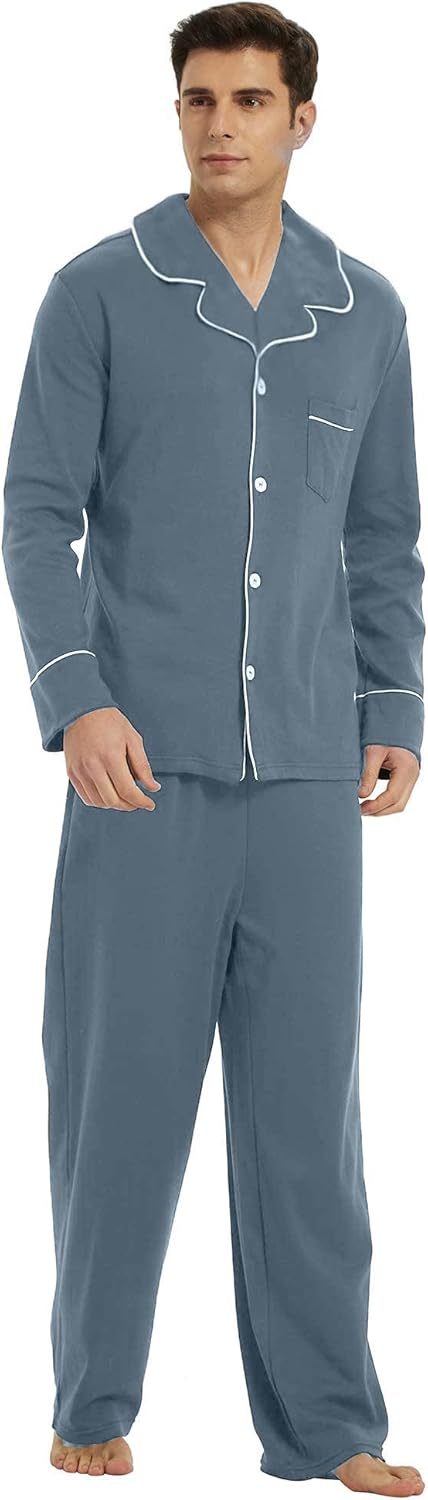 Comfortable Cotton Men's Pajama - Leo-Gray Blue-S-Nora Luxe
