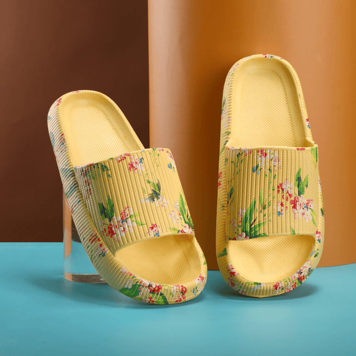 Comfortable Cushioned Slippers - Nora-Yellow Roses-4/4.5-The Livary