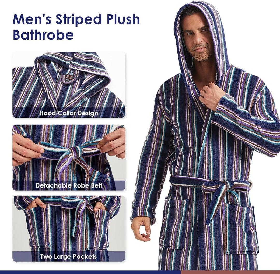 Comfortable Flannel Men's Bathrobe - James-Black-S/M-Nora Luxe