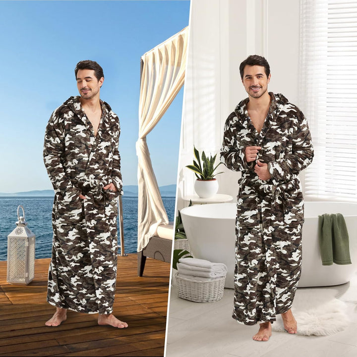 Comfortable Flannel Men's Bathrobe - James-Black-S/M-Nora Luxe