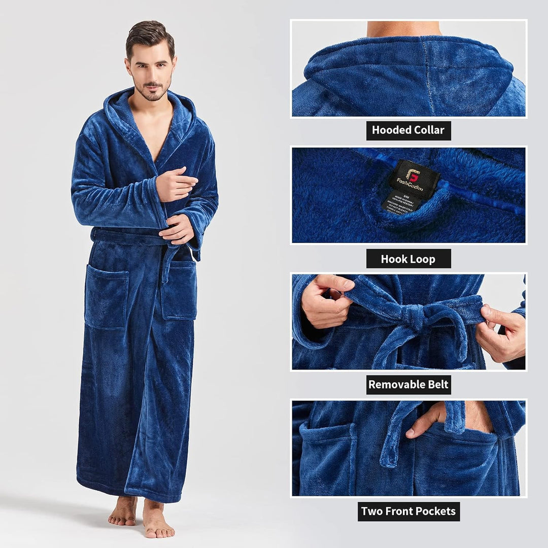 Comfortable Flannel Men's Bathrobe - James-Black-S/M-Nora Luxe