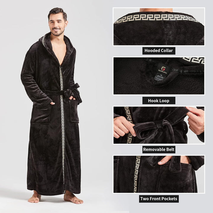 Comfortable Flannel Men's Bathrobe - James-Black-S/M-Nora Luxe