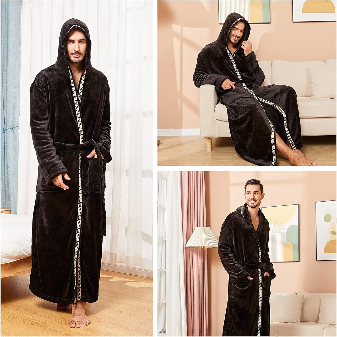 Comfortable Flannel Men's Bathrobe - James-Black-S/M-Nora Luxe