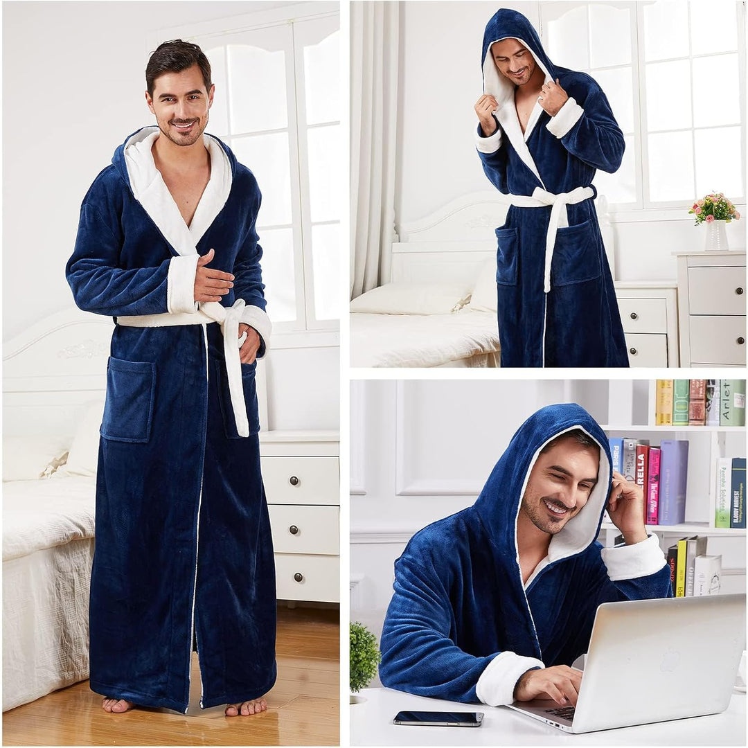 Comfortable Flannel Men's Bathrobe - James-Black-S/M-Nora Luxe