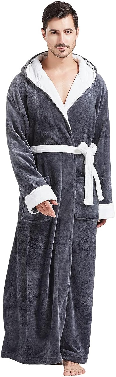 Comfortable Flannel Men's Bathrobe - James-Black-S/M-Nora Luxe