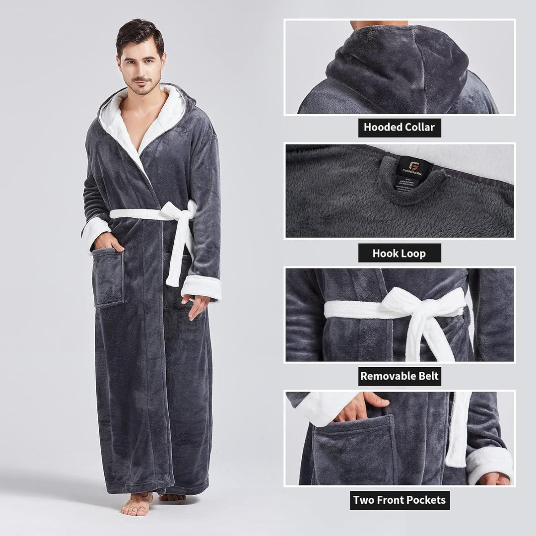 Comfortable Flannel Men's Bathrobe - James-Black-S/M-Nora Luxe