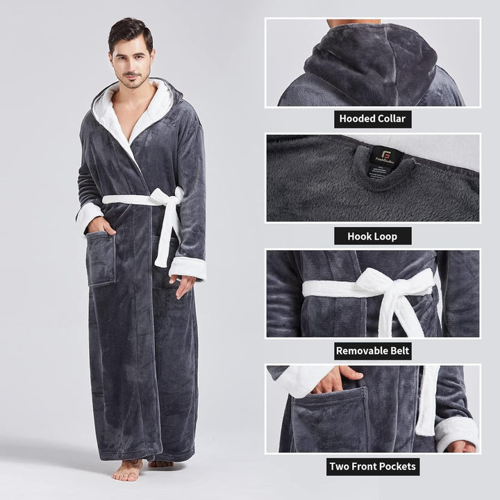 Comfortable Flannel Men's Bathrobe - James-Black-S/M-Nora Luxe