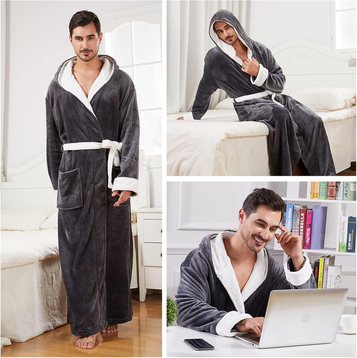 Comfortable Flannel Men's Bathrobe - James-Black-S/M-Nora Luxe