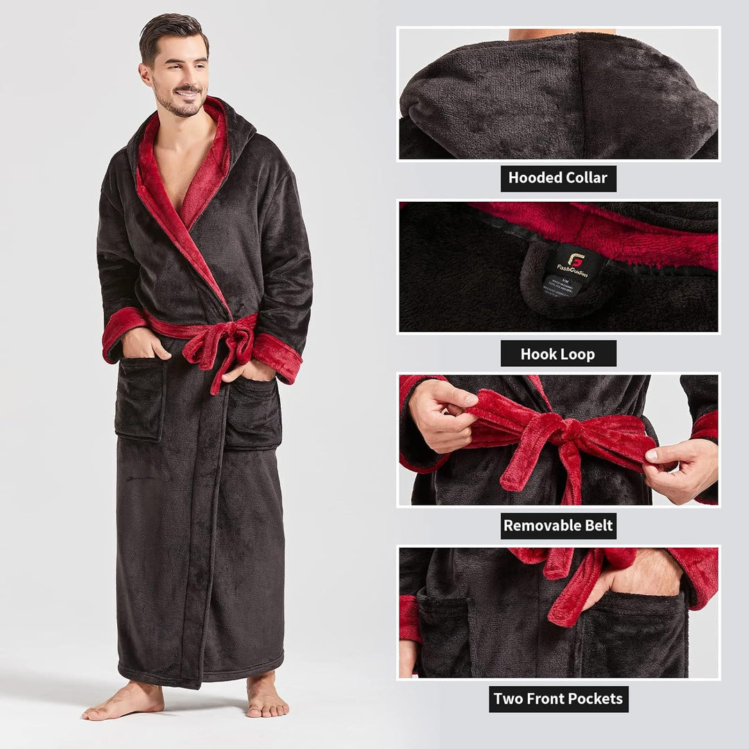 Comfortable Flannel Men's Bathrobe - James-Black-S/M-Nora Luxe