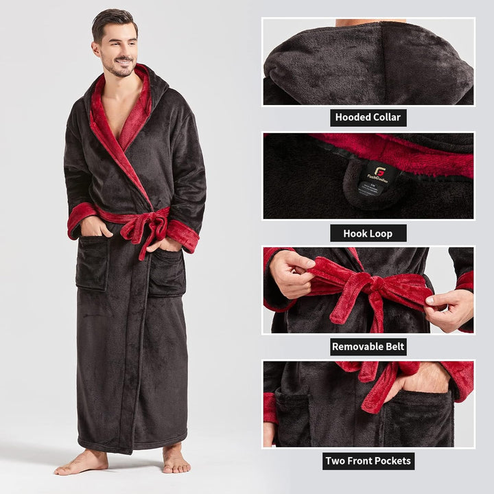 Comfortable Flannel Men's Bathrobe - James-Black-S/M-Nora Luxe