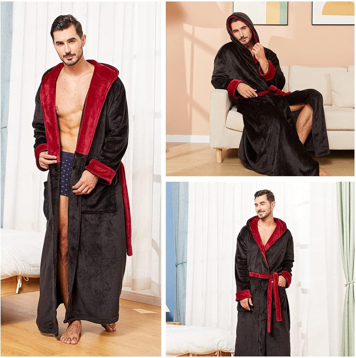 Comfortable Flannel Men's Bathrobe - James-Black-S/M-Nora Luxe