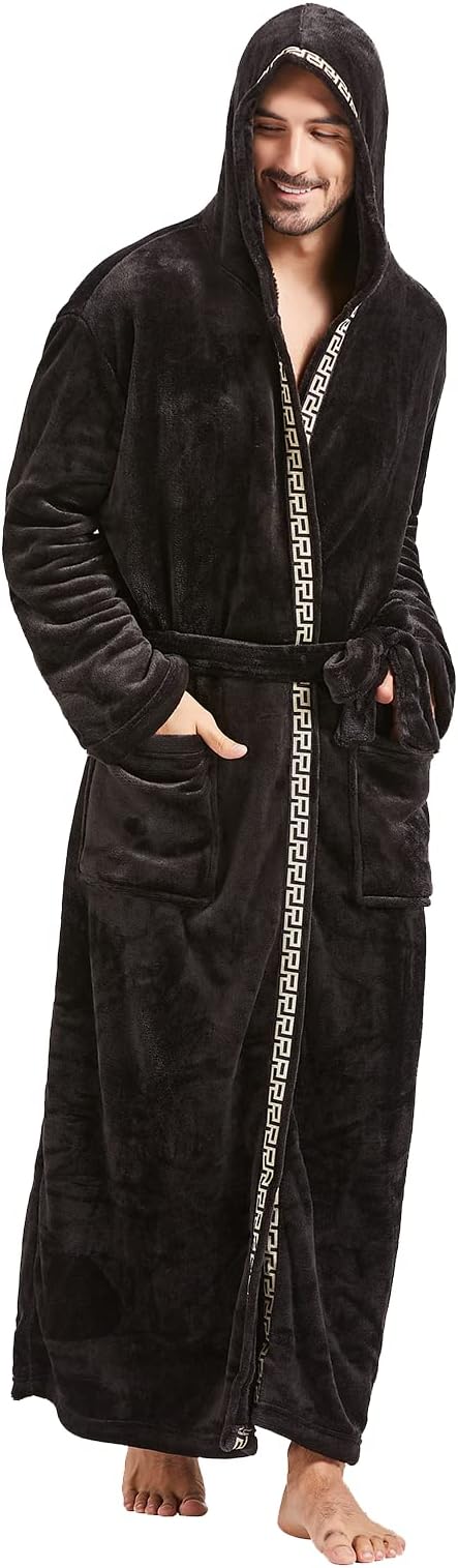Comfortable Flannel Men's Bathrobe - James-Black-S/M-Nora Luxe