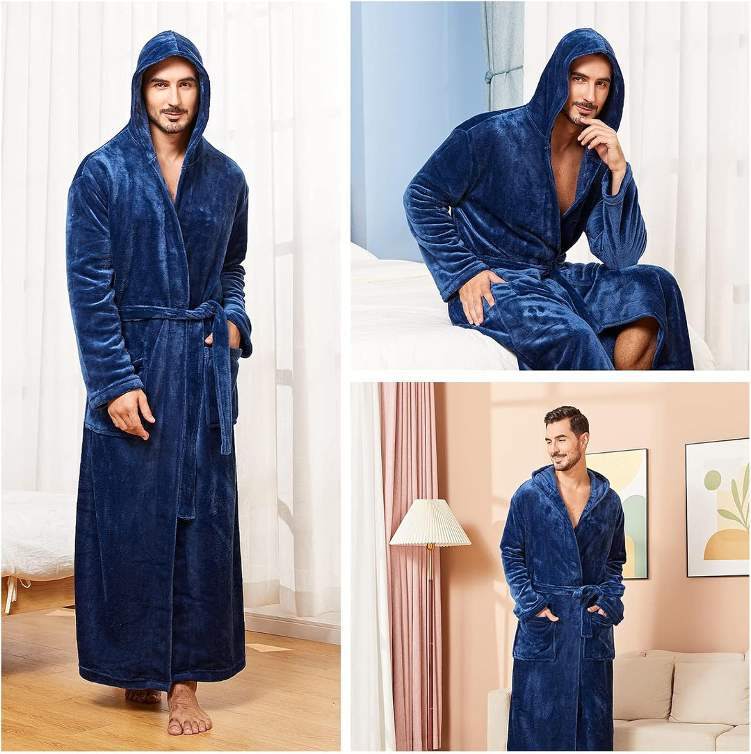 Comfortable Flannel Men's Bathrobe - James-Black-S/M-Nora Luxe
