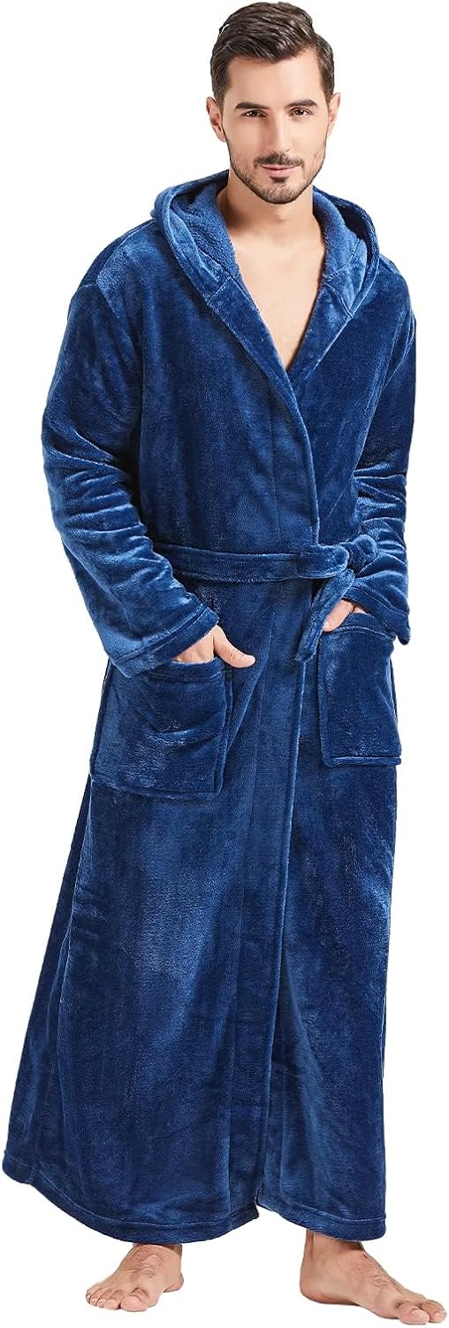 Comfortable Flannel Men's Bathrobe - James-Blue-S/M-Nora Luxe
