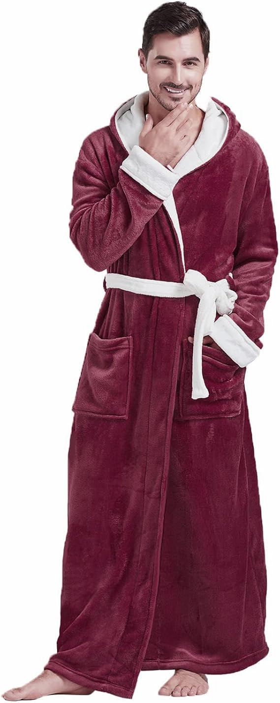 Comfortable Flannel Men's Bathrobe - James-Bordeaux/White-S/M-Nora Luxe