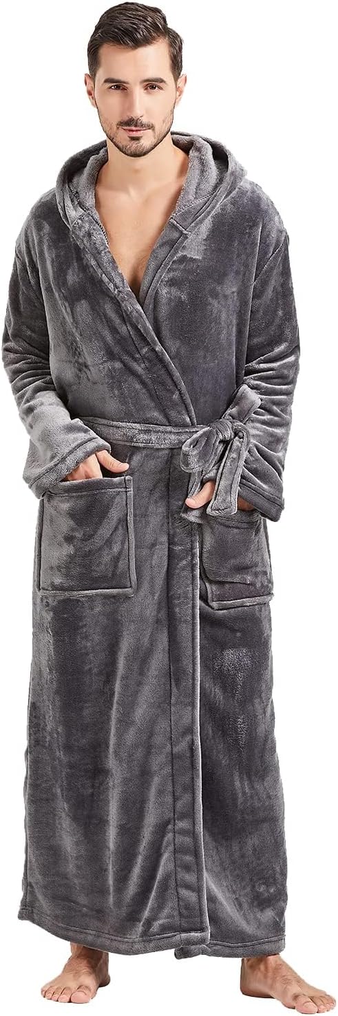 Comfortable Flannel Men's Bathrobe - James-Gray-S/M-Nora Luxe