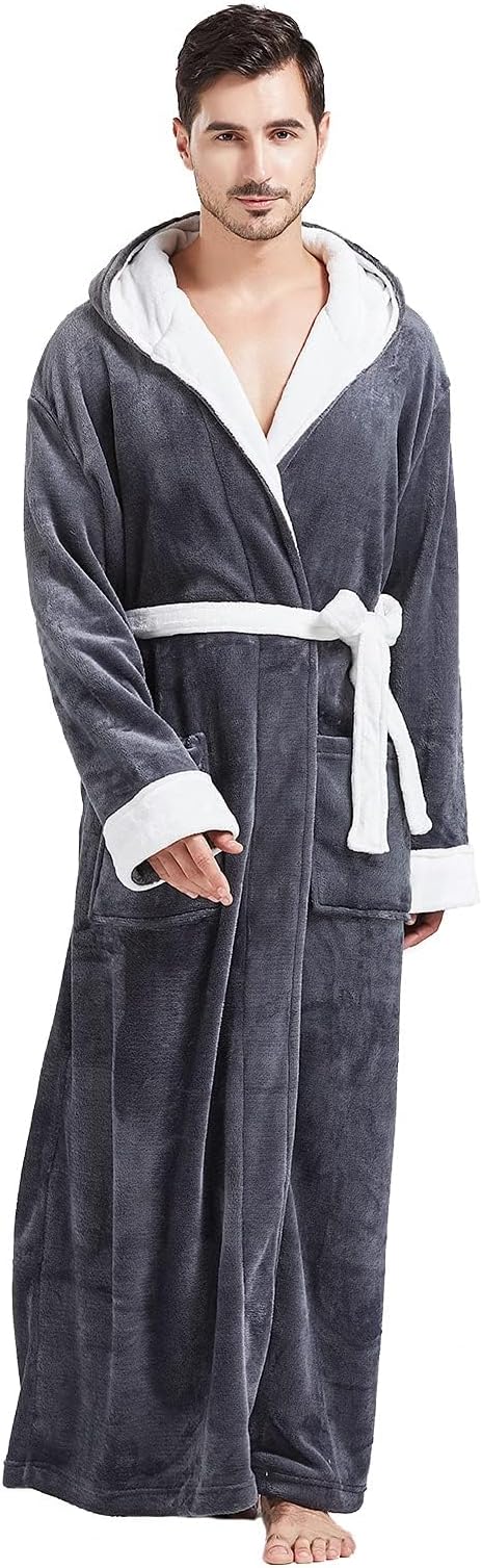 Comfortable Flannel Men's Bathrobe - James-Gray/White-S/M-Nora Luxe