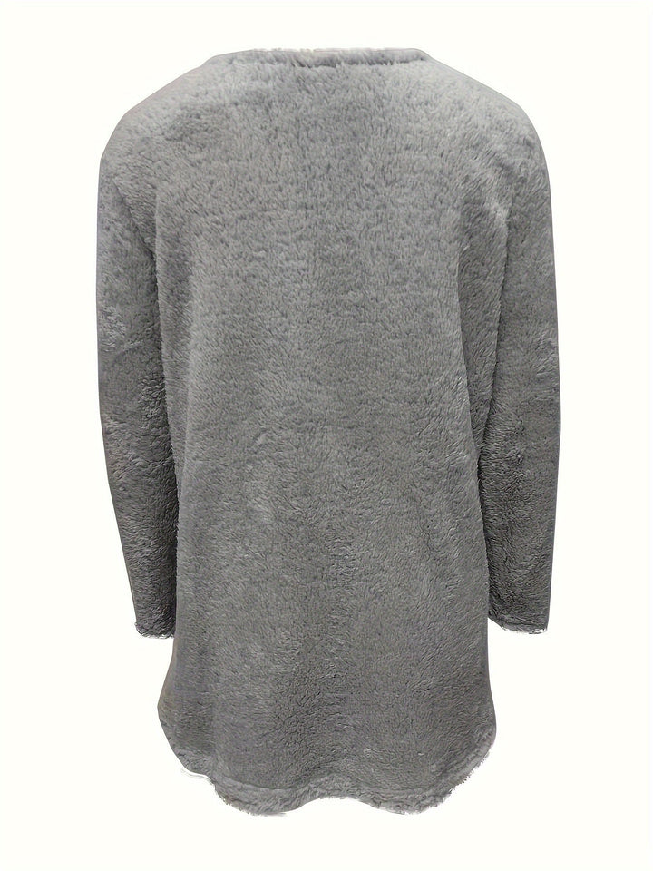 Comfortable Fleece Sweatshirt with Print - Luna-Light blue-S-Nora Luxe