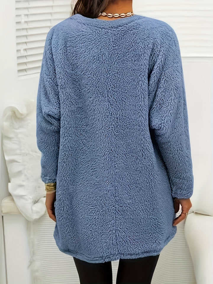 Comfortable Fleece Sweatshirt with Print - Luna-Light blue-S-Nora Luxe