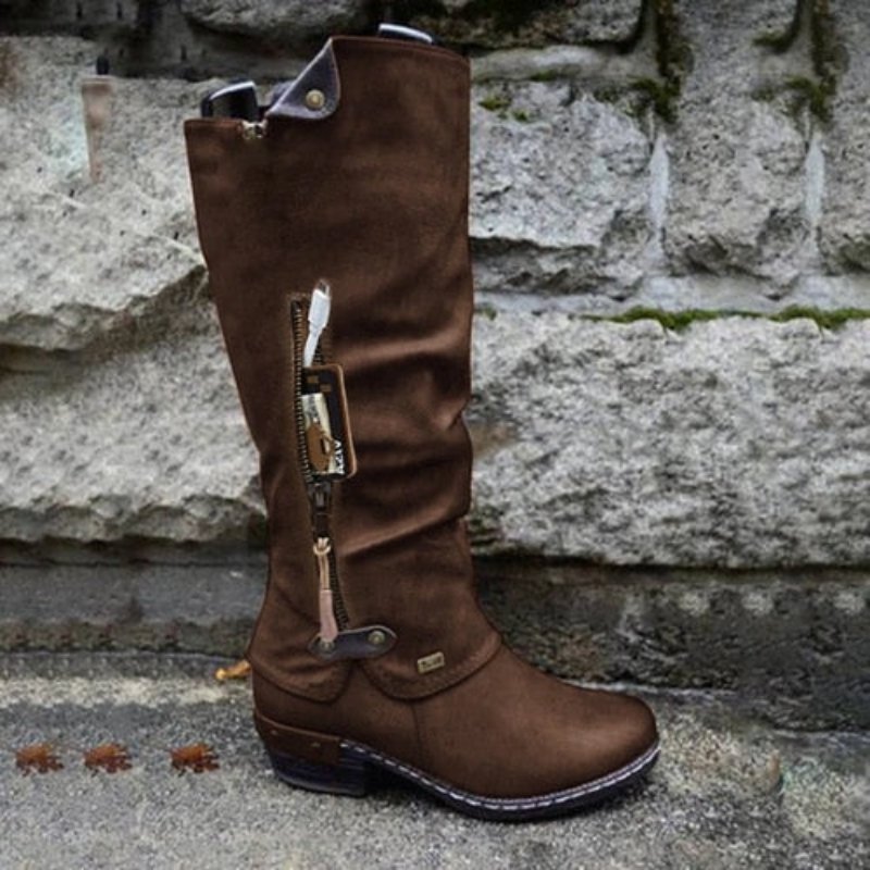 Comfortable High Boots with Storage Compartment - Alina-Brown-4.0-Nora Luxe