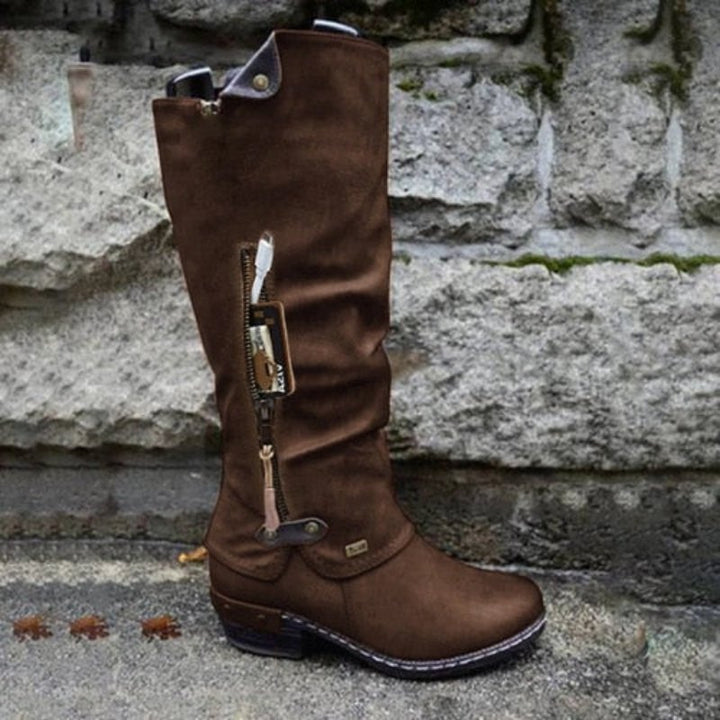 Comfortable High Boots with Storage Compartment - Alina-Brown-4.0-Nora Luxe
