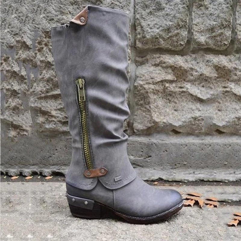 Comfortable High Boots with Storage Compartment - Alina-Gray-4.5-Nora Luxe