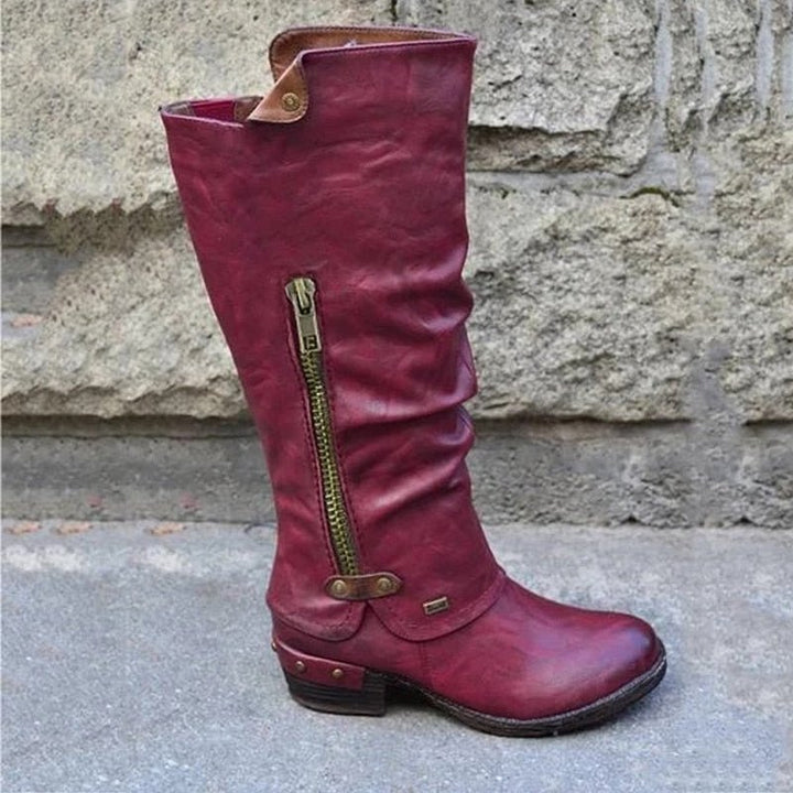 Comfortable High Boots with Storage Compartment - Alina-Red-4.0-Nora Luxe