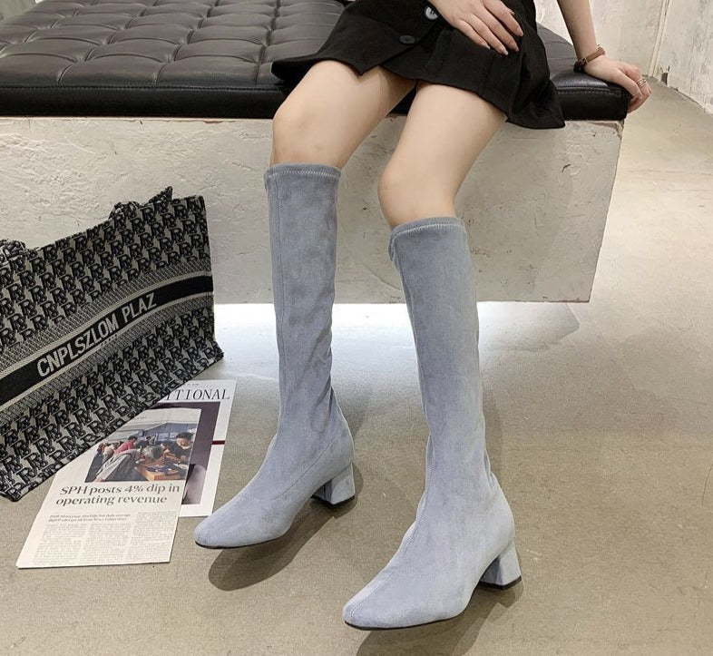 Comfortable High Boots with Thick Heel - Larissa-Black-4.0-Nora Luxe