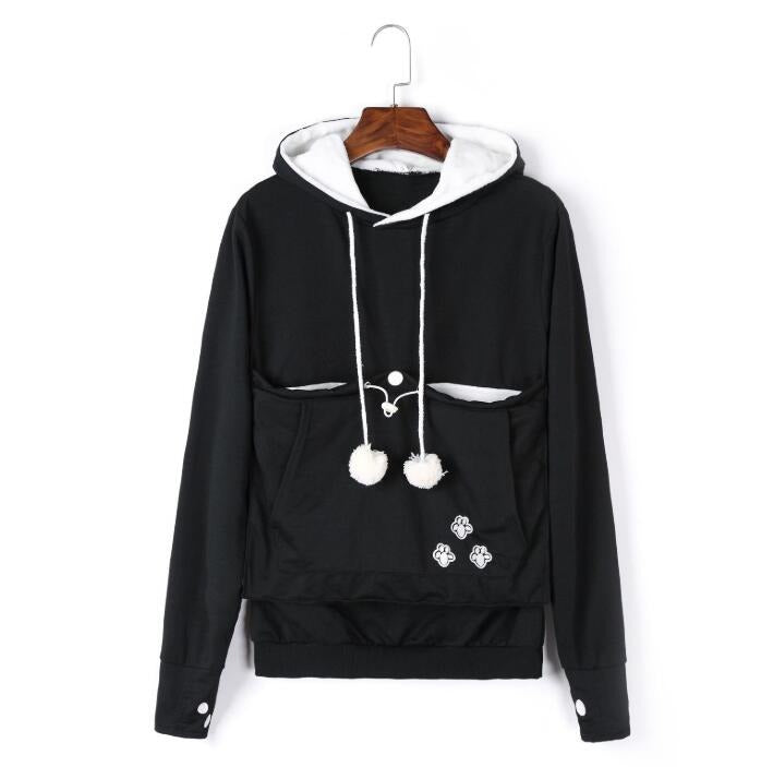 Comfortable Hoodie with Cat Pocket - CozyPurr-Black-S-Nora Luxe