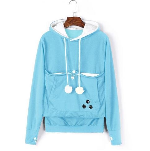 Comfortable Hoodie with Cat Pocket - CozyPurr-Blue-S-Nora Luxe