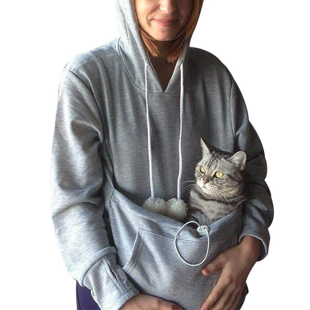 Comfortable Hoodie with Cat Pocket - CozyPurr-Gray-S-Nora Luxe