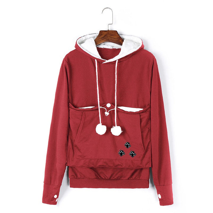 Comfortable Hoodie with Cat Pocket - CozyPurr-Red-S-Nora Luxe