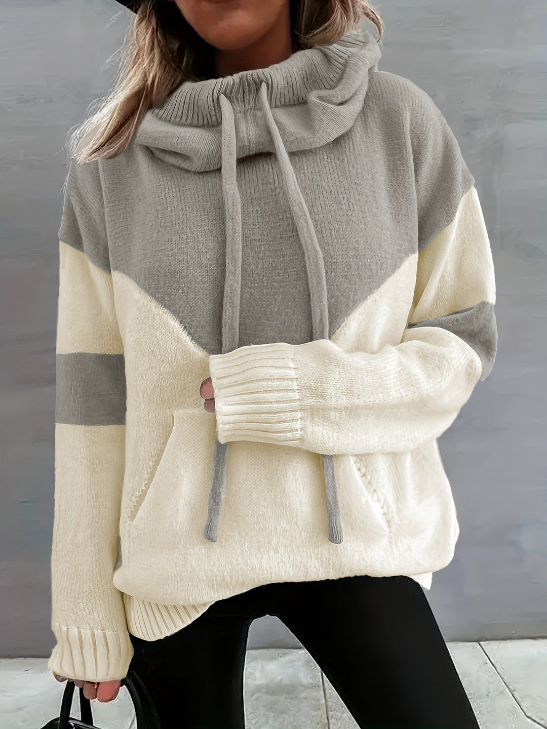Comfortable Hoodie with Drawstring - Maya-Khaki-S-Nora Luxe