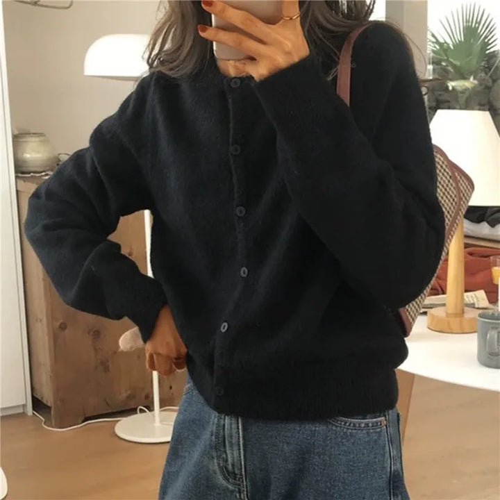 Comfortable Knitted Cardigan with Buttons - Isla-Black-One size-Nora Luxe