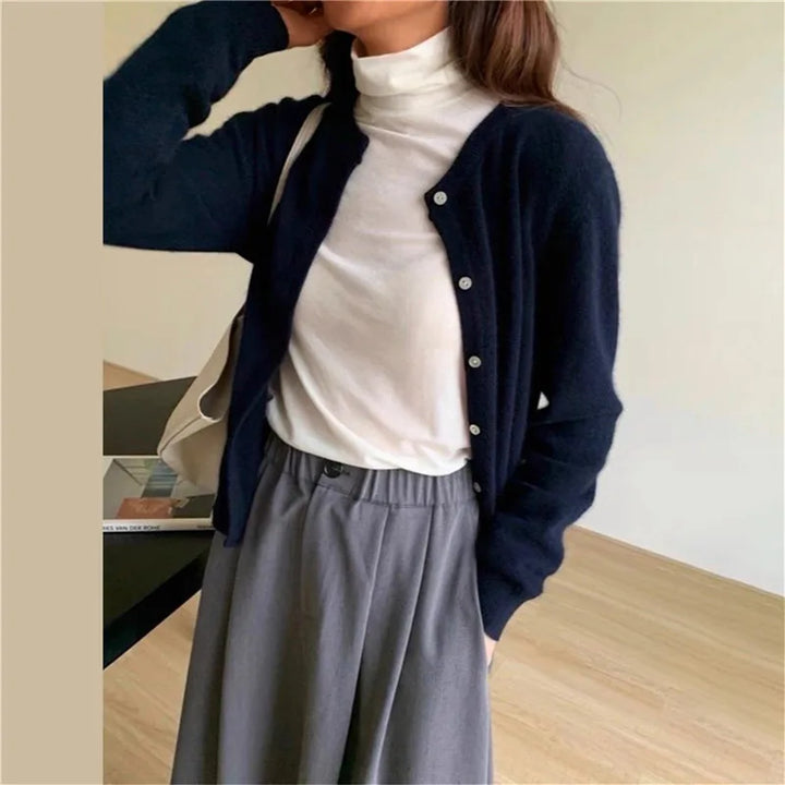 Comfortable Knitted Cardigan with Buttons - Isla-Marine-One size-Nora Luxe