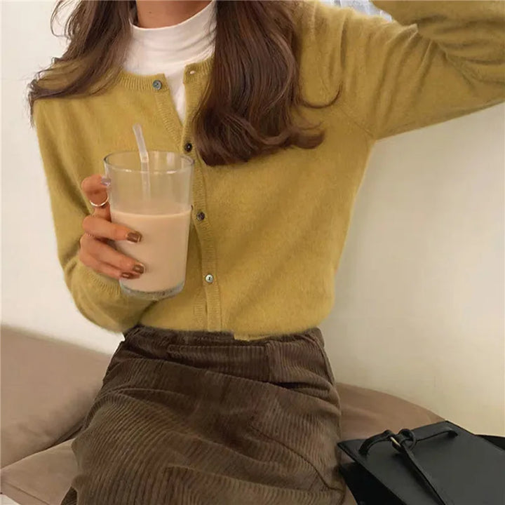 Comfortable Knitted Cardigan with Buttons - Isla-Yellow-One size-Nora Luxe