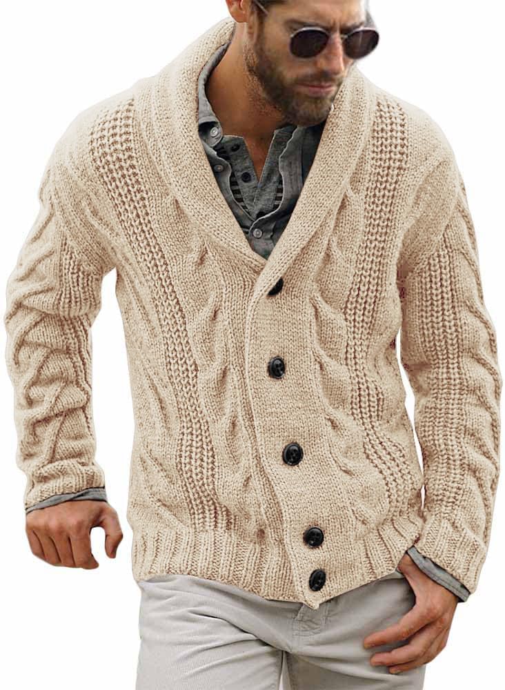 Comfortable Knitted Men's Cardigan - Lucas-Beige-M-Nora Luxe