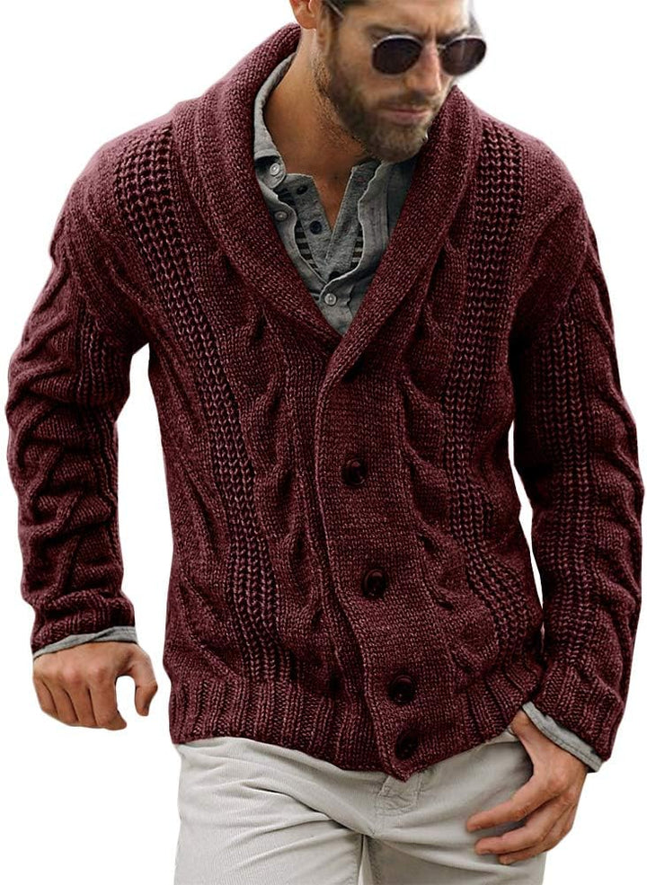 Comfortable Knitted Men's Cardigan - Lucas-Bordeaux Red-M-Nora Luxe