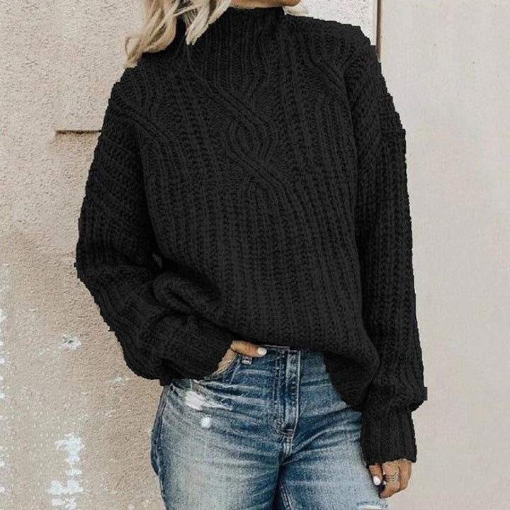Comfortable Knitted Sweater with Roll Neck - Elise-Black-XS-Nora Luxe