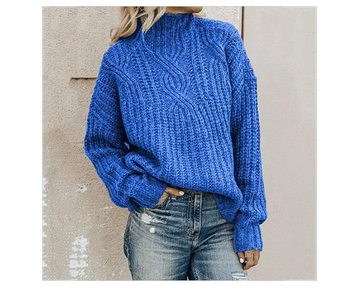 Comfortable Knitted Sweater with Roll Neck - Elise-Blue-XS-Nora Luxe
